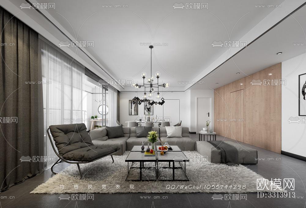 现代客餐厅效果图下载（渲染图2）