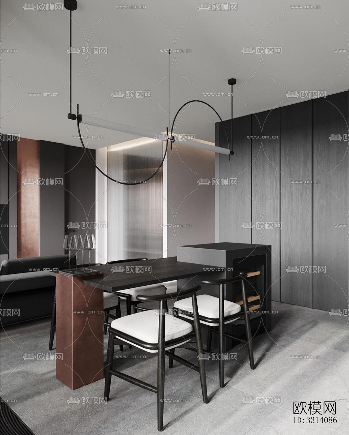 现代客餐厅效果图下载（渲染图2）