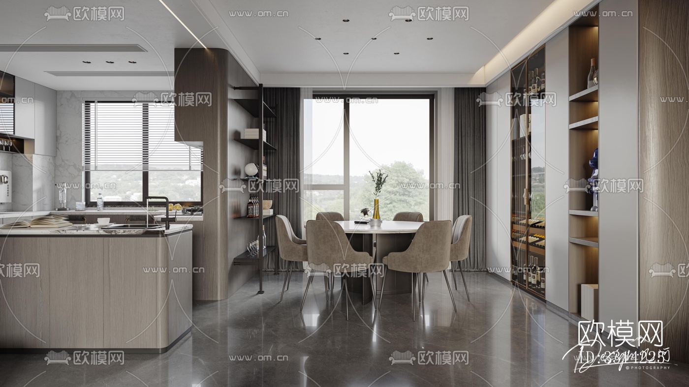 现代客餐厅效果图下载（渲染图6）
