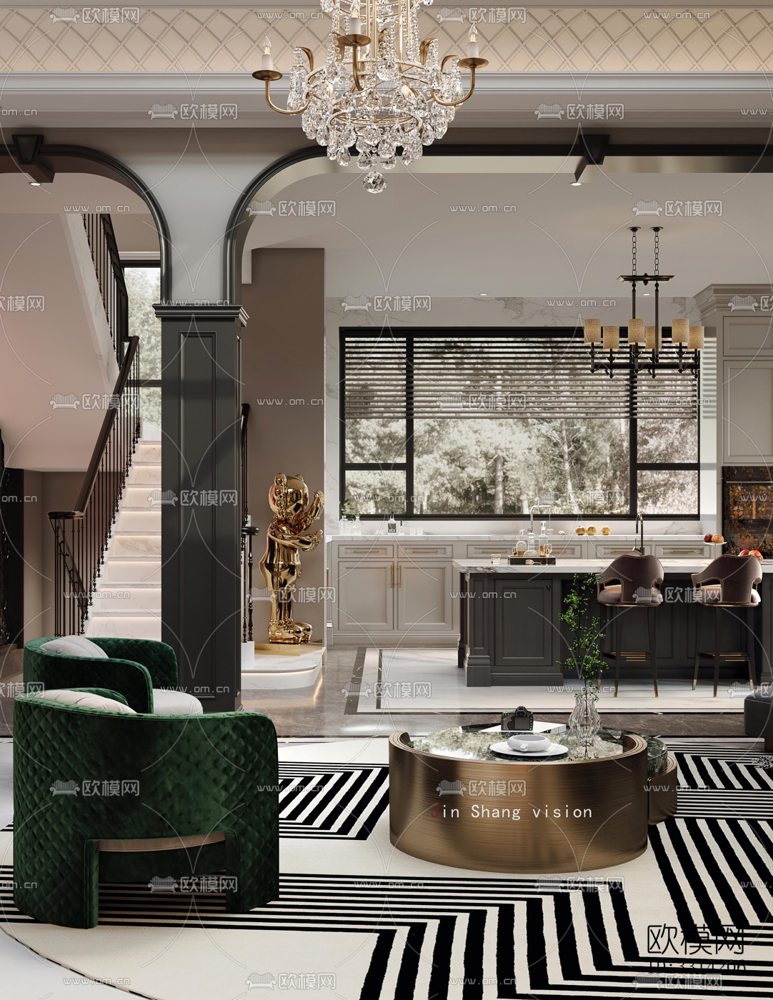 现代客餐厅效果图下载（渲染图3）