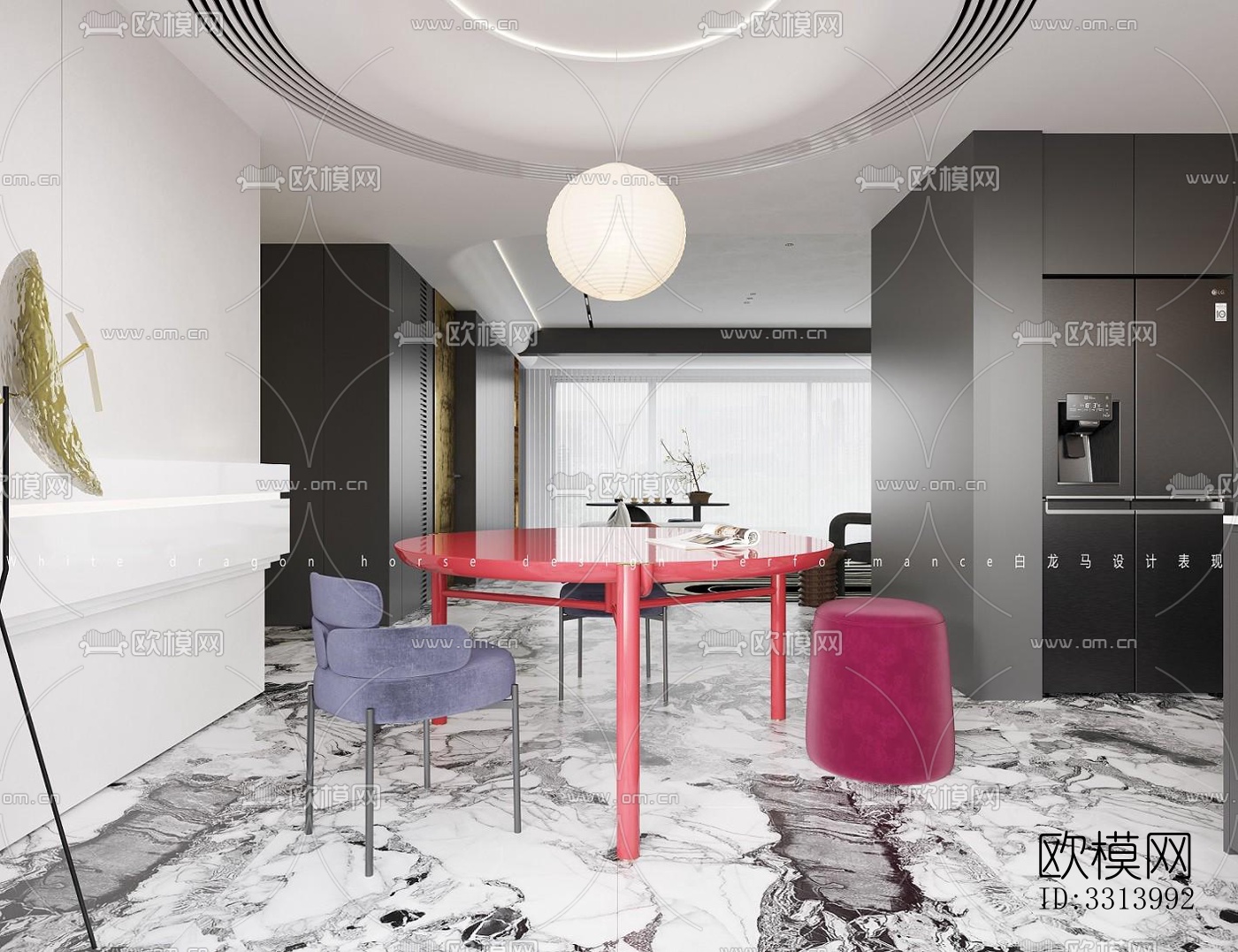 现代客餐厅效果图下载（渲染图1）