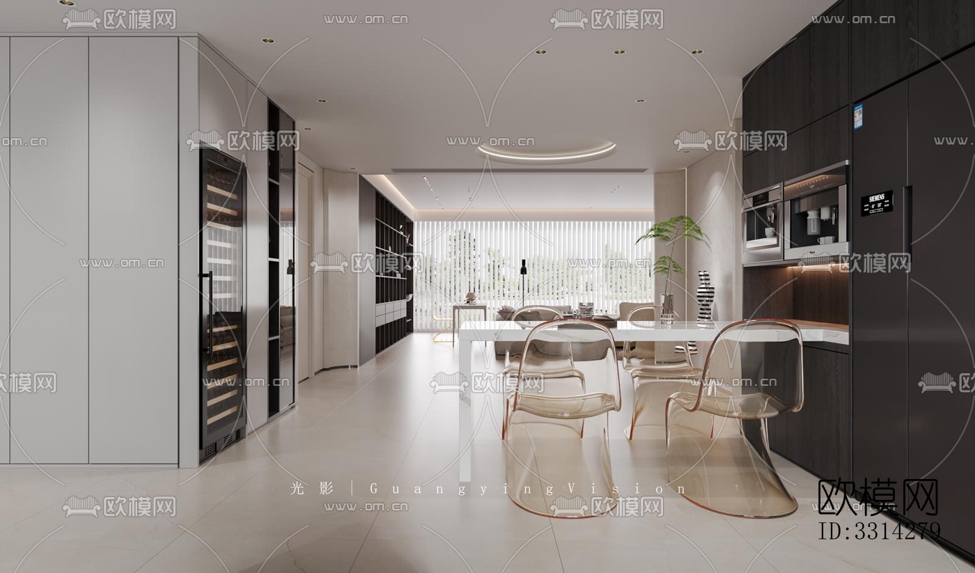 现代客餐厅效果图下载（渲染图7）