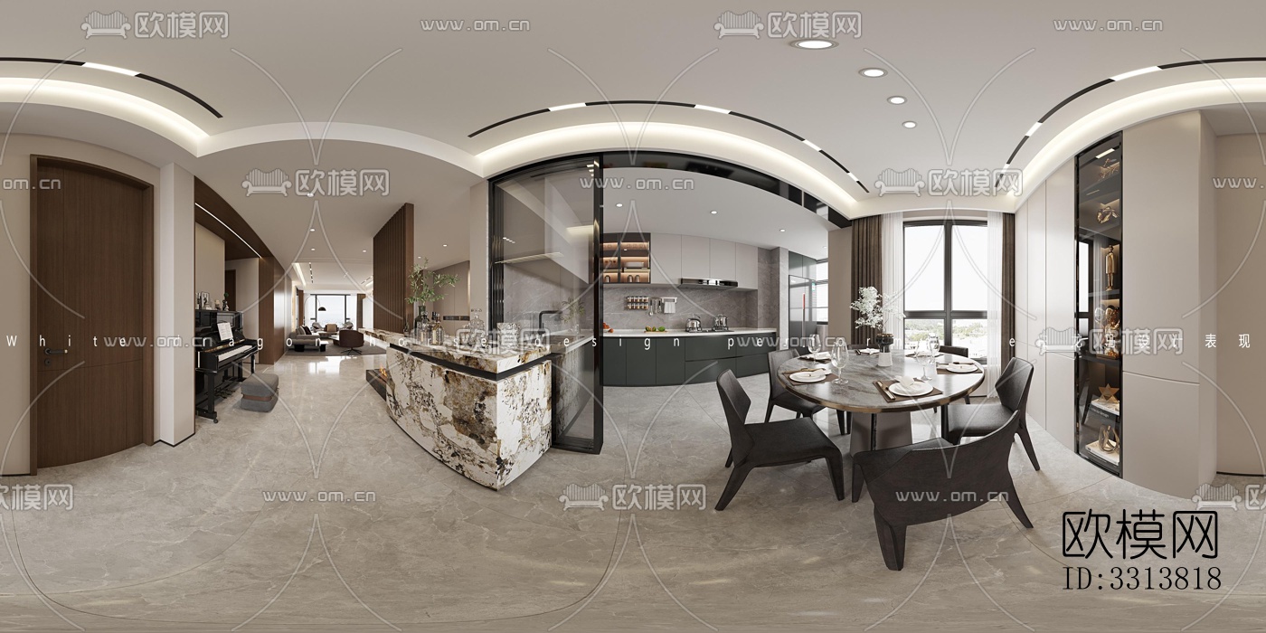 现代客餐厅效果图下载（渲染图1）