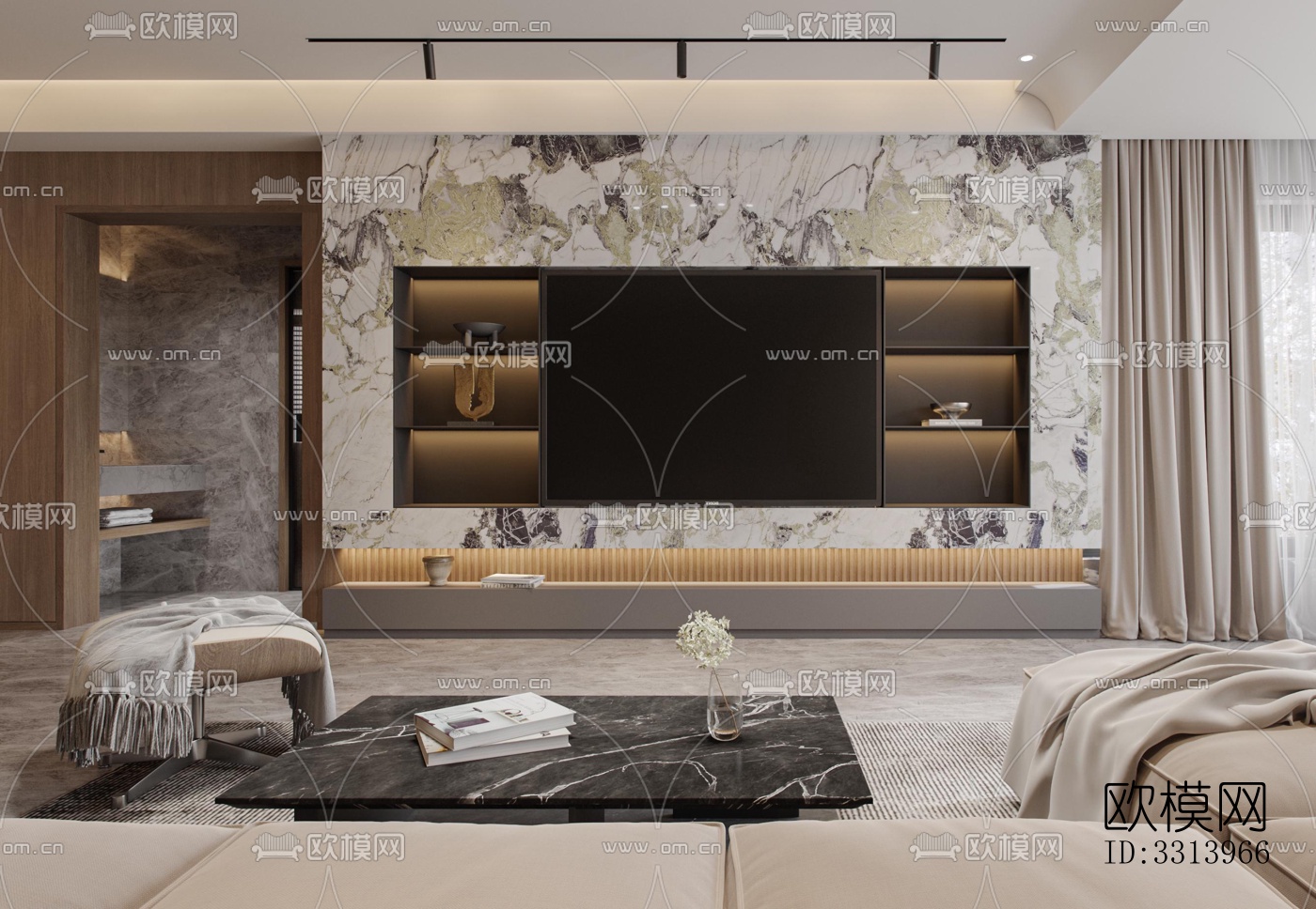 现代客餐厅效果图下载（渲染图1）