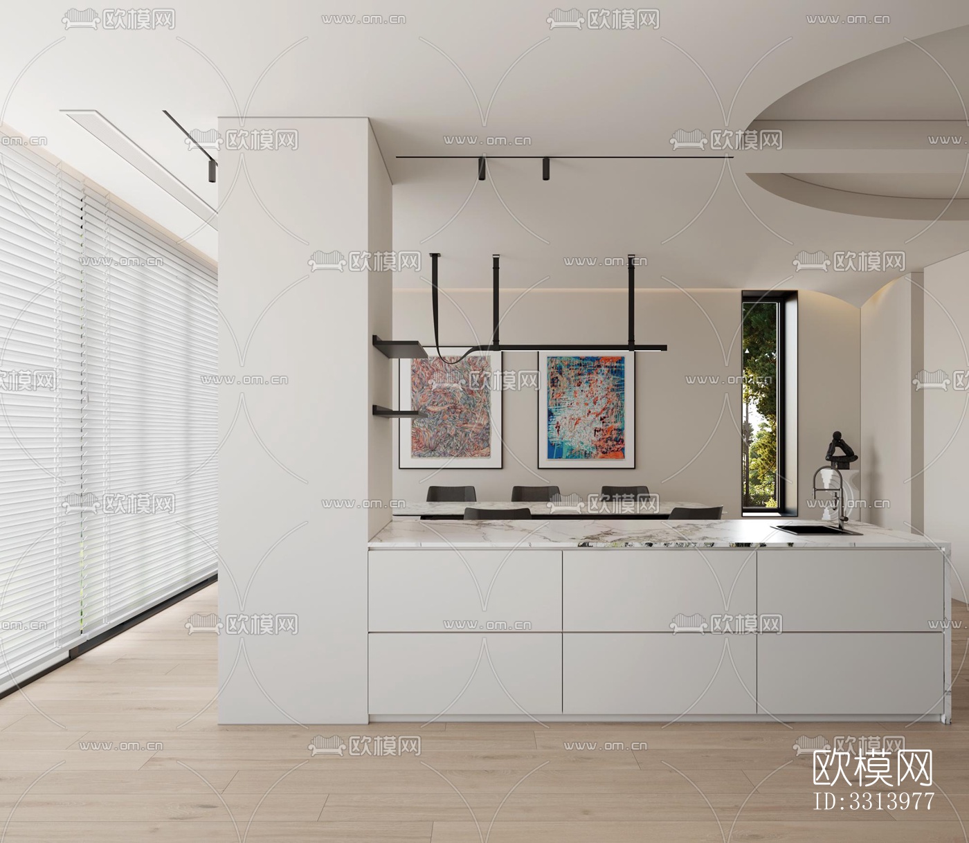 现代客餐厅效果图下载（渲染图6）