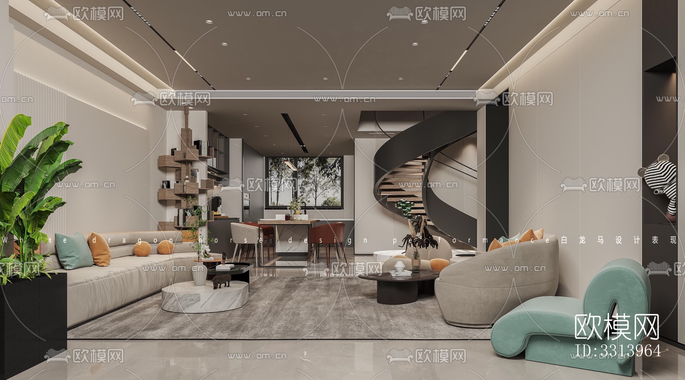 现代客餐厅效果图下载（渲染图6）