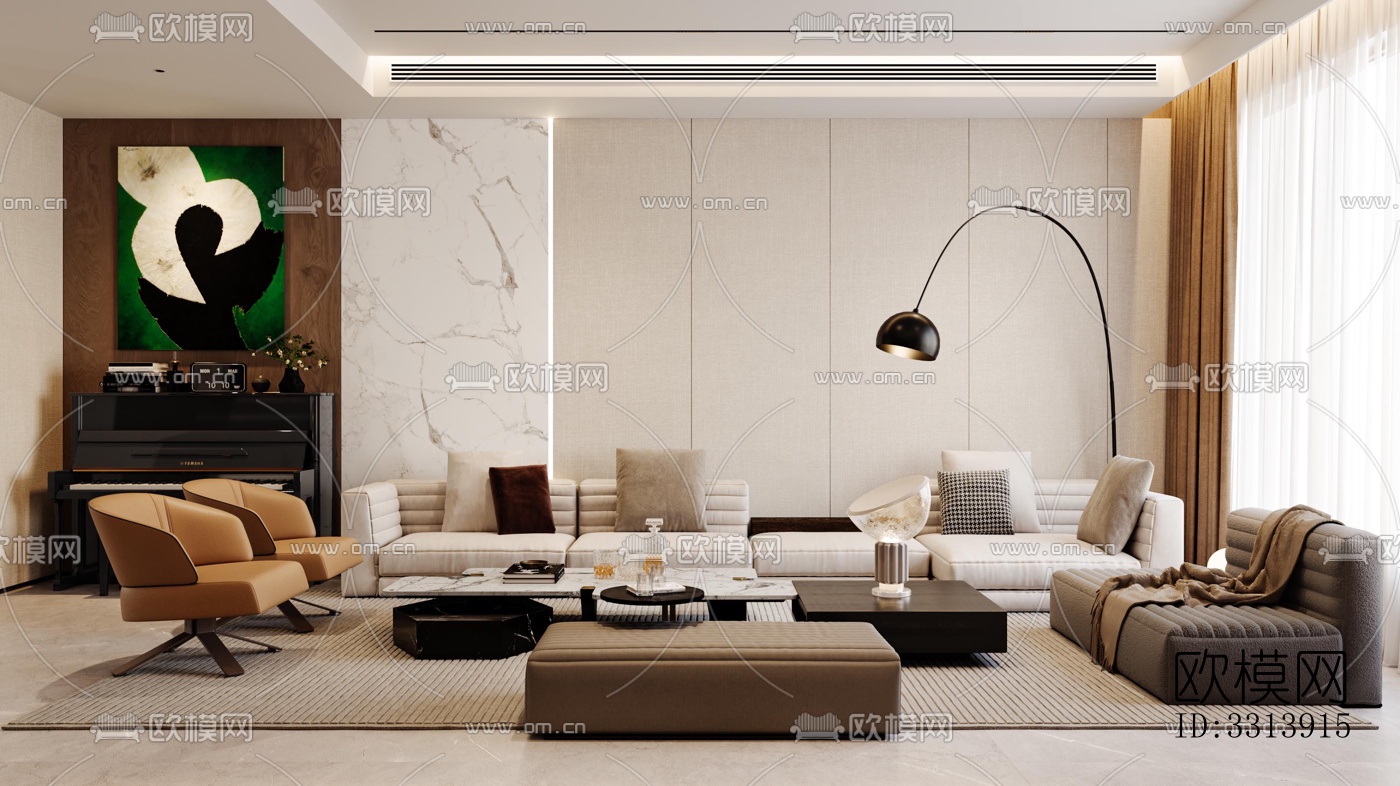 现代客餐厅效果图下载（渲染图3）