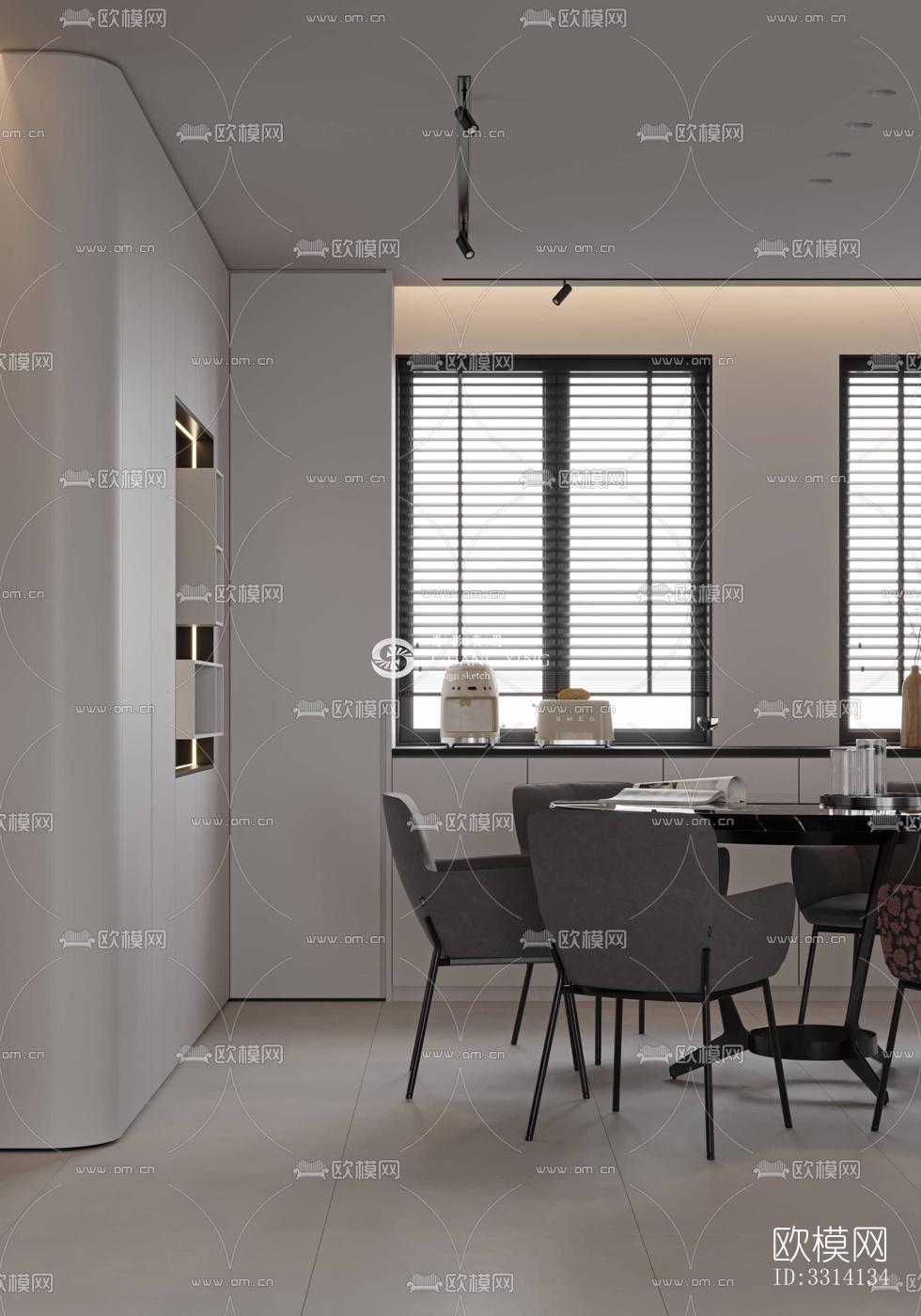 现代客餐厅效果图下载（渲染图1）