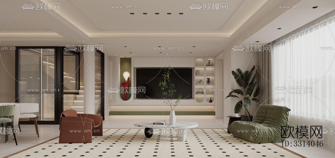 现代客餐厅效果图下载（渲染图1）