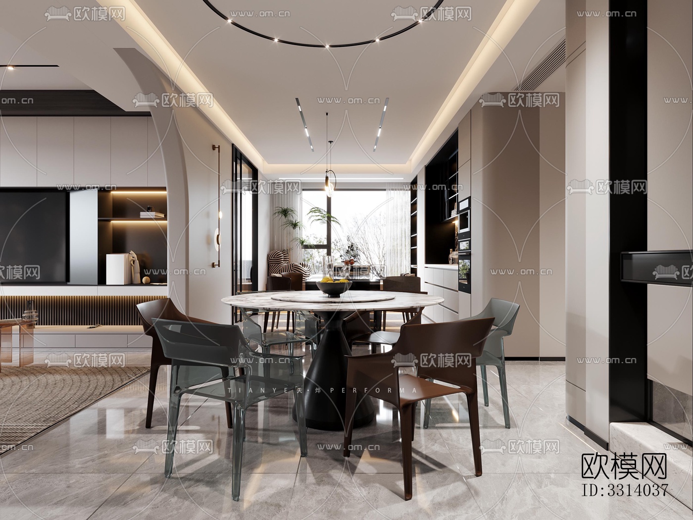 现代客餐厅效果图下载（渲染图1）