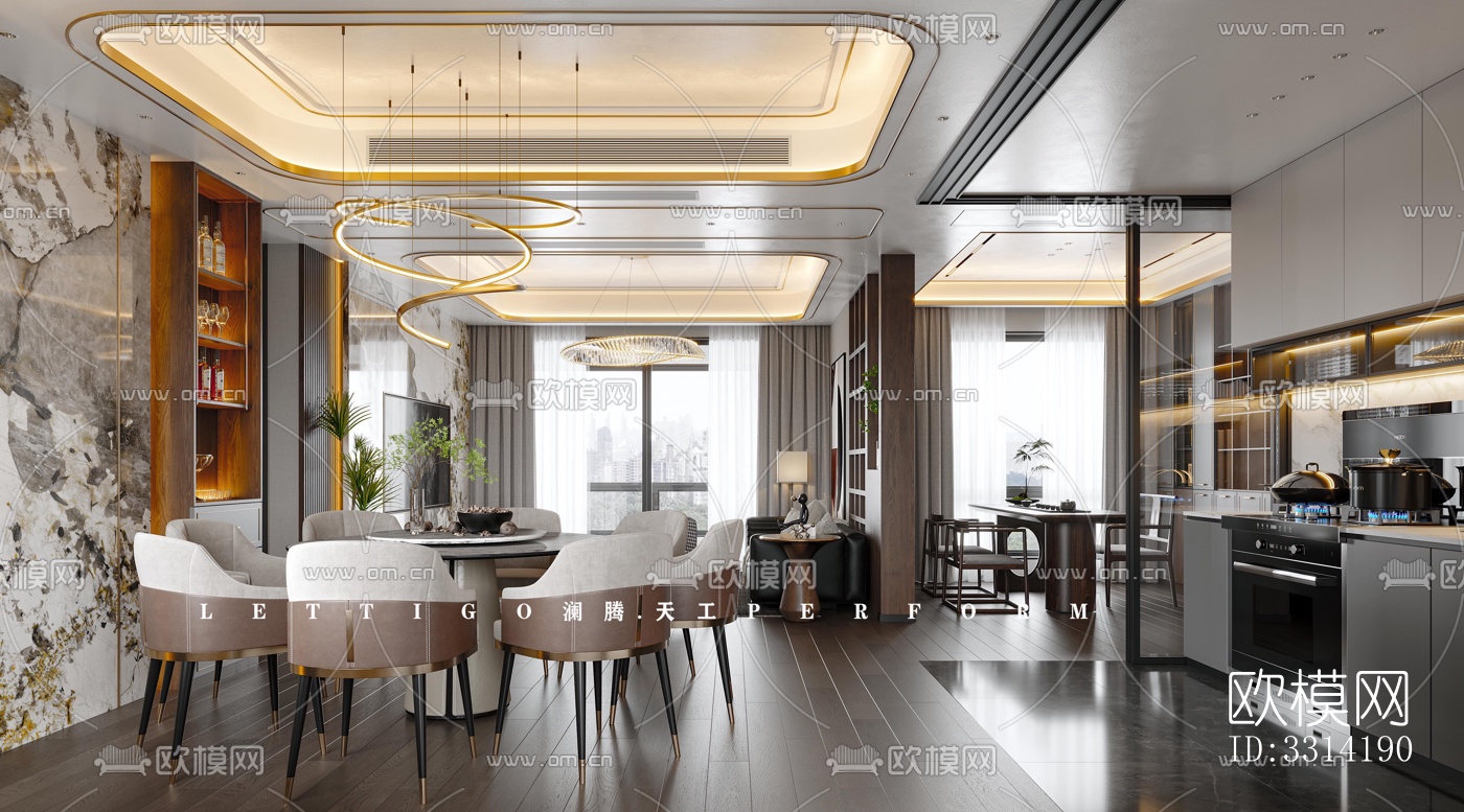 现代客餐厅效果图下载（渲染图4）
