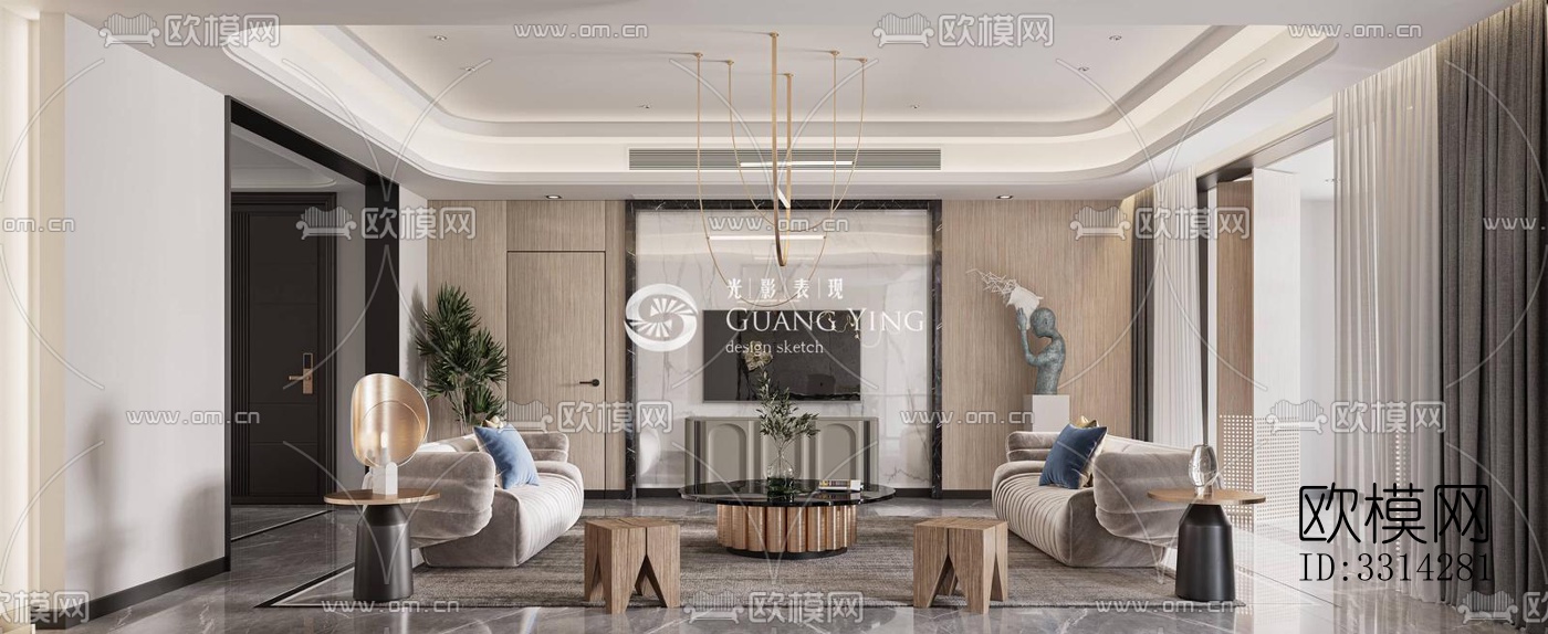 现代客餐厅效果图下载（渲染图2）