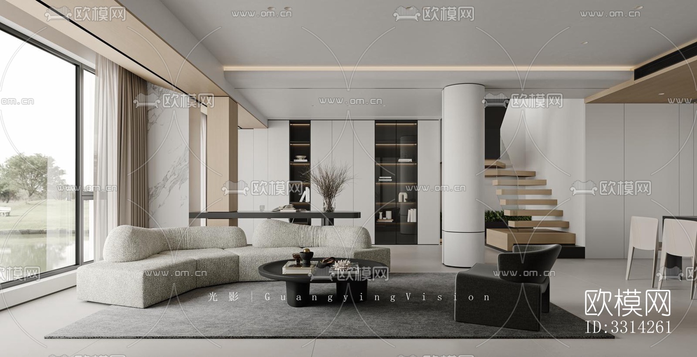 现代客餐厅效果图下载（渲染图3）