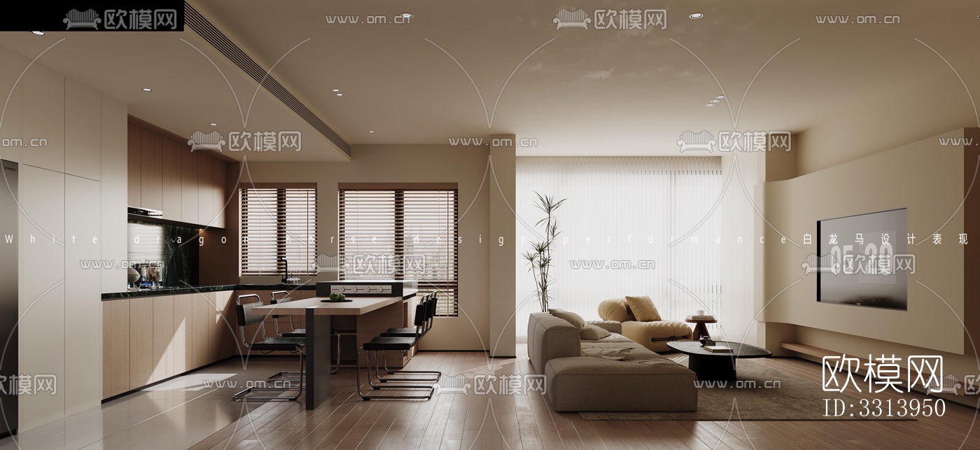 现代客餐厅效果图下载（渲染图4）