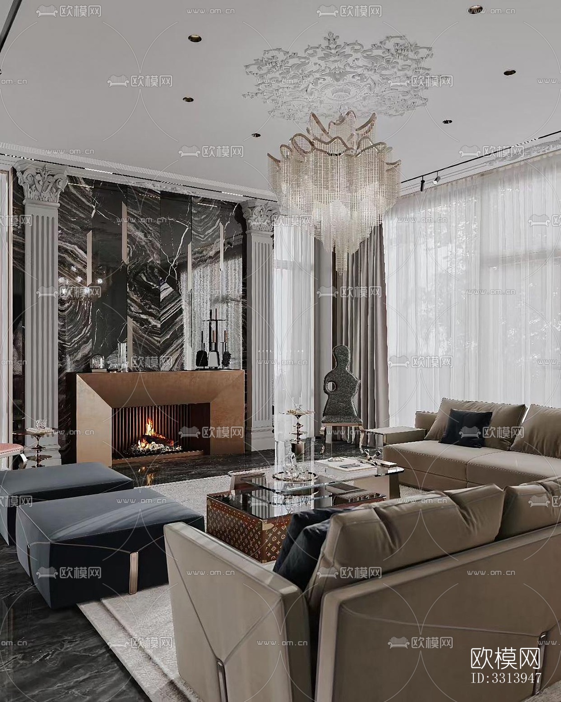 现代客餐厅效果图下载（渲染图7）