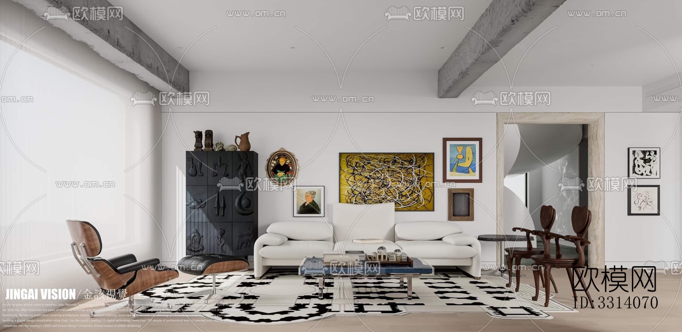 现代客餐厅效果图下载（渲染图1）