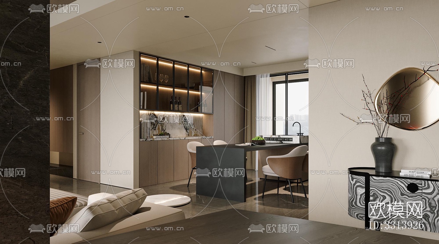 现代客餐厅效果图下载（渲染图3）