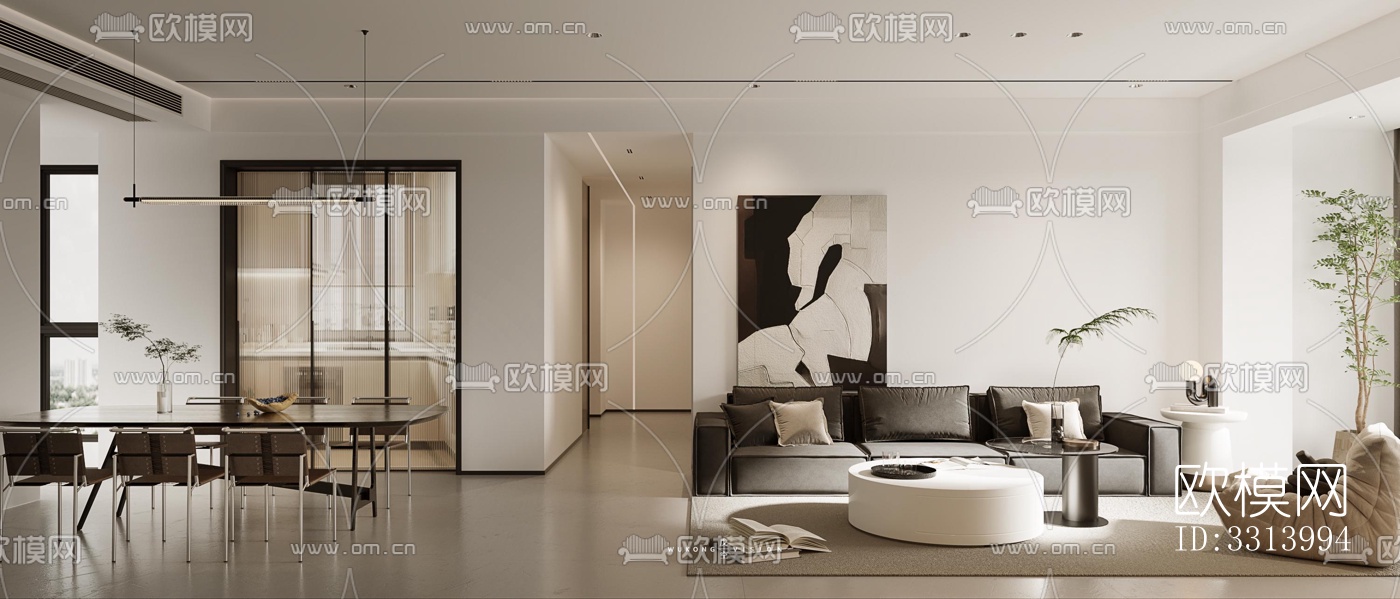 现代客餐厅效果图下载（渲染图4）