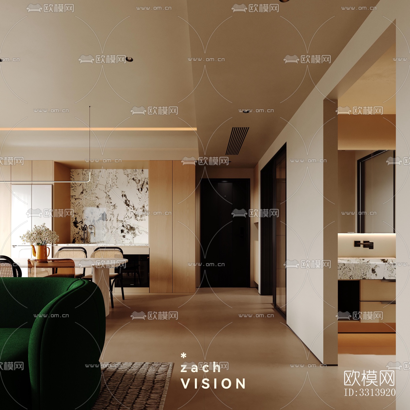 现代客餐厅效果图下载（渲染图3）