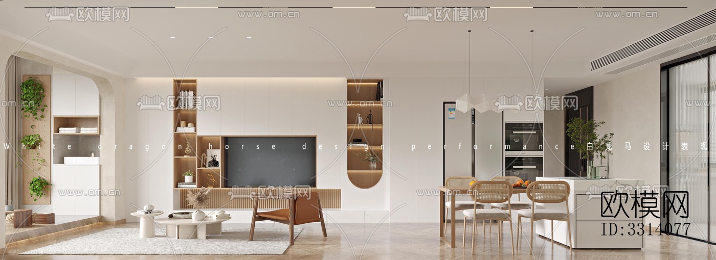 现代客餐厅效果图下载（渲染图1）