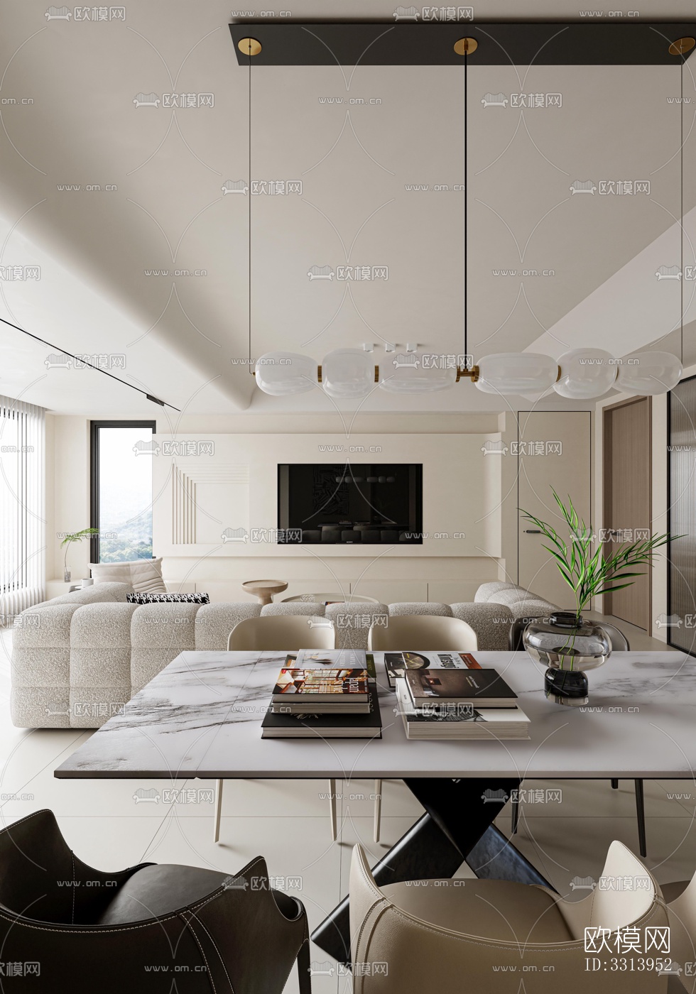 现代客餐厅效果图下载（渲染图1）