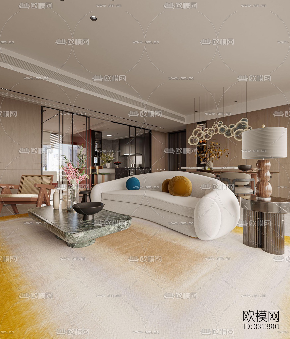 现代客餐厅效果图下载（渲染图2）