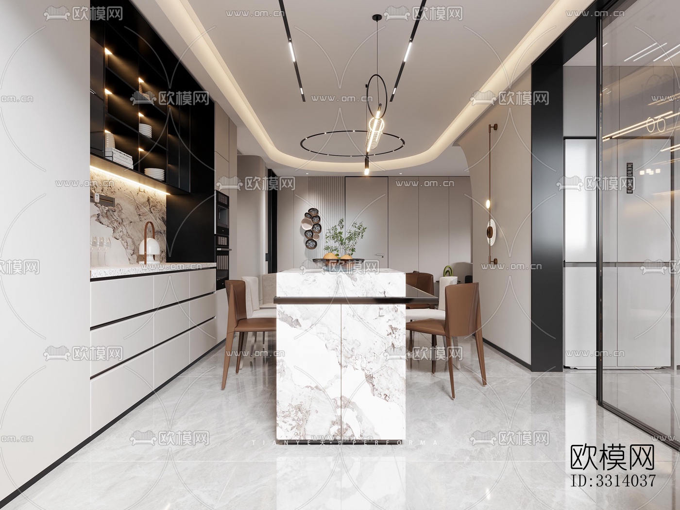 现代客餐厅效果图下载（渲染图9）