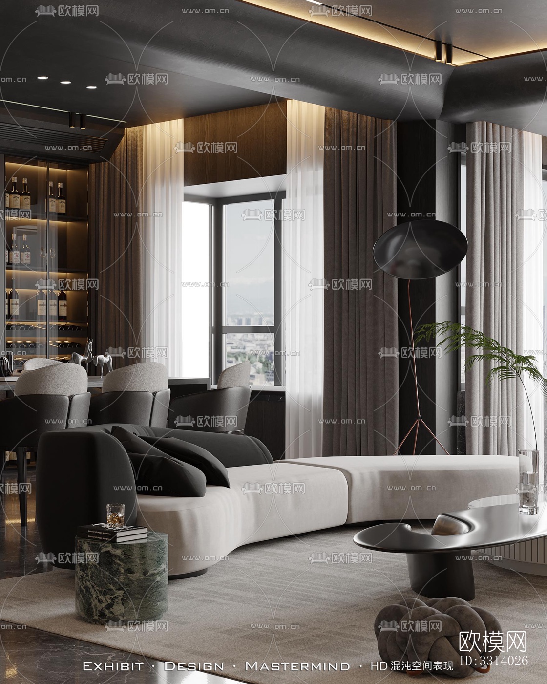 现代客餐厅效果图下载（渲染图4）