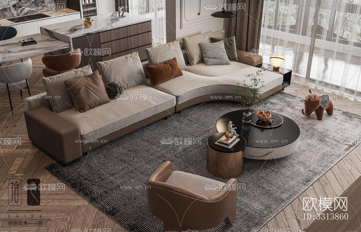 现代客餐厅效果图下载（渲染图5）