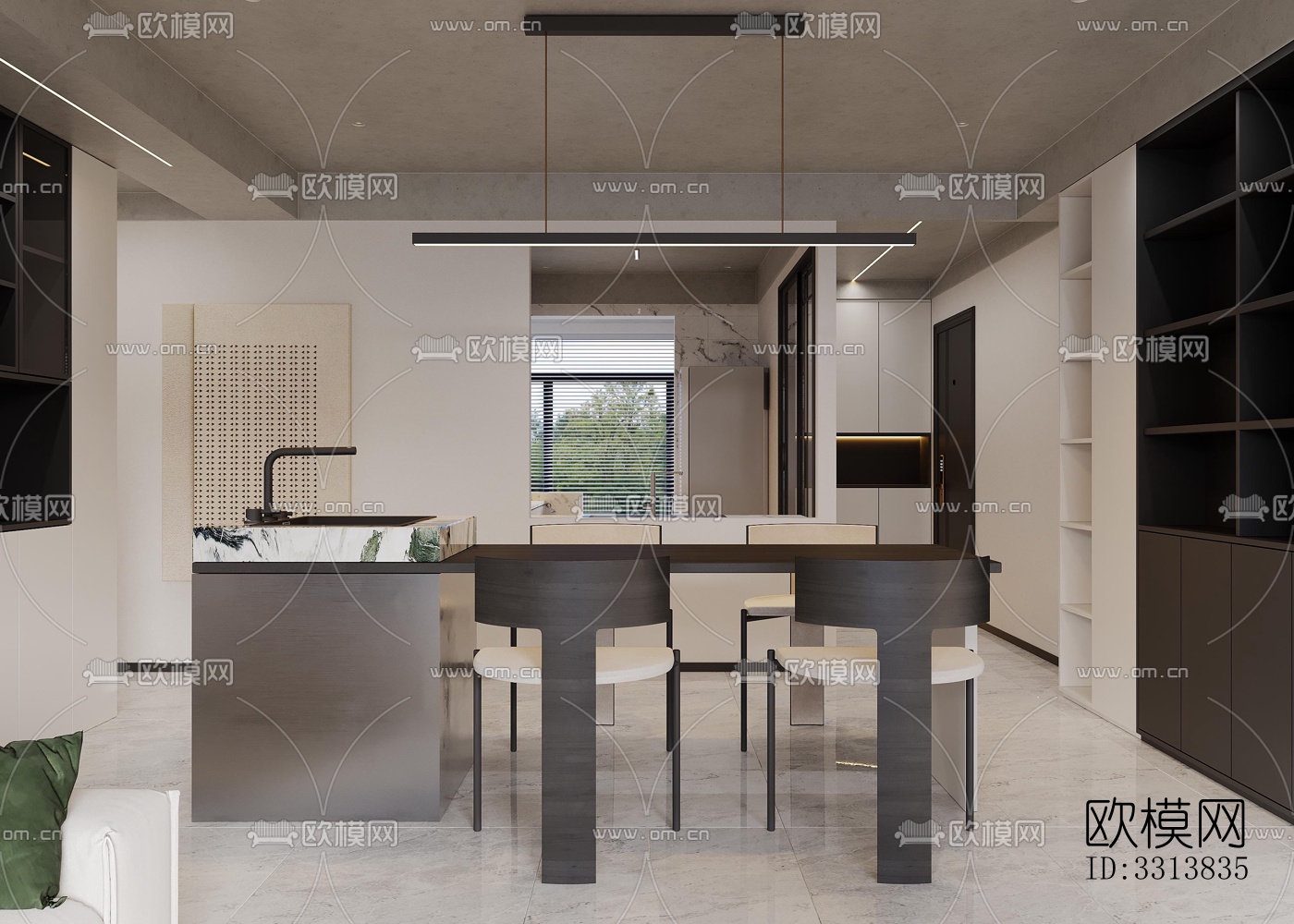 现代客餐厅效果图下载（渲染图4）