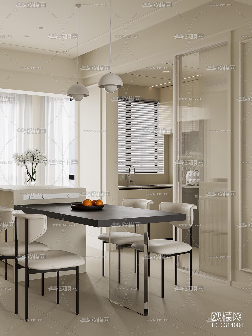 现代客餐厅效果图下载（渲染图9）
