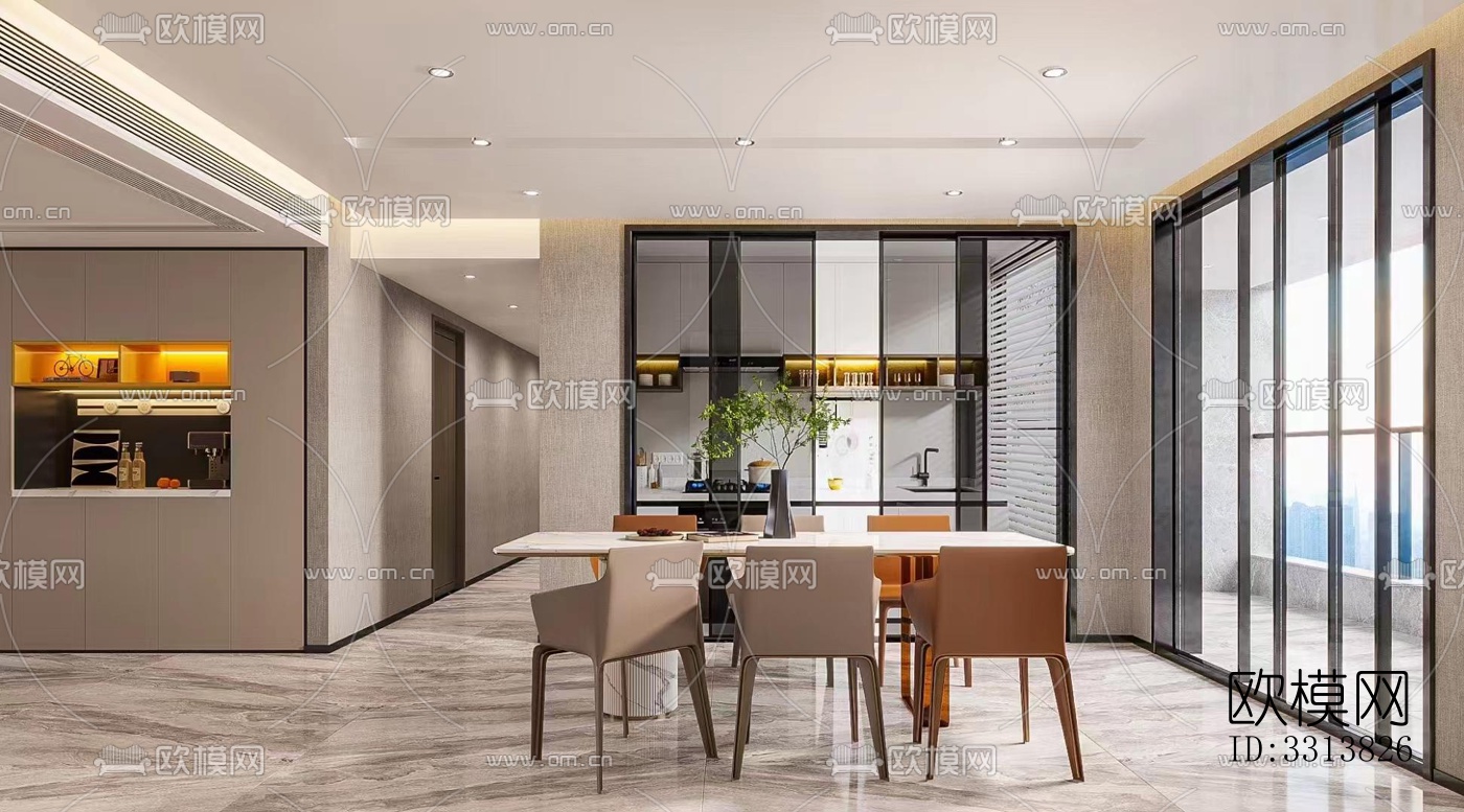 现代客餐厅效果图下载（渲染图4）