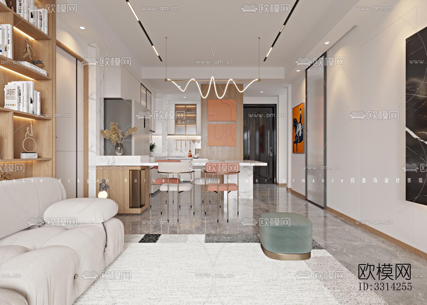 现代客餐厅效果图下载（渲染图2）