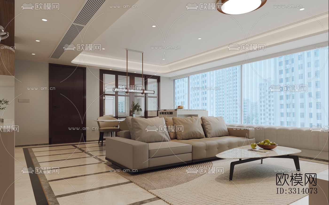 现代客餐厅效果图下载（渲染图1）