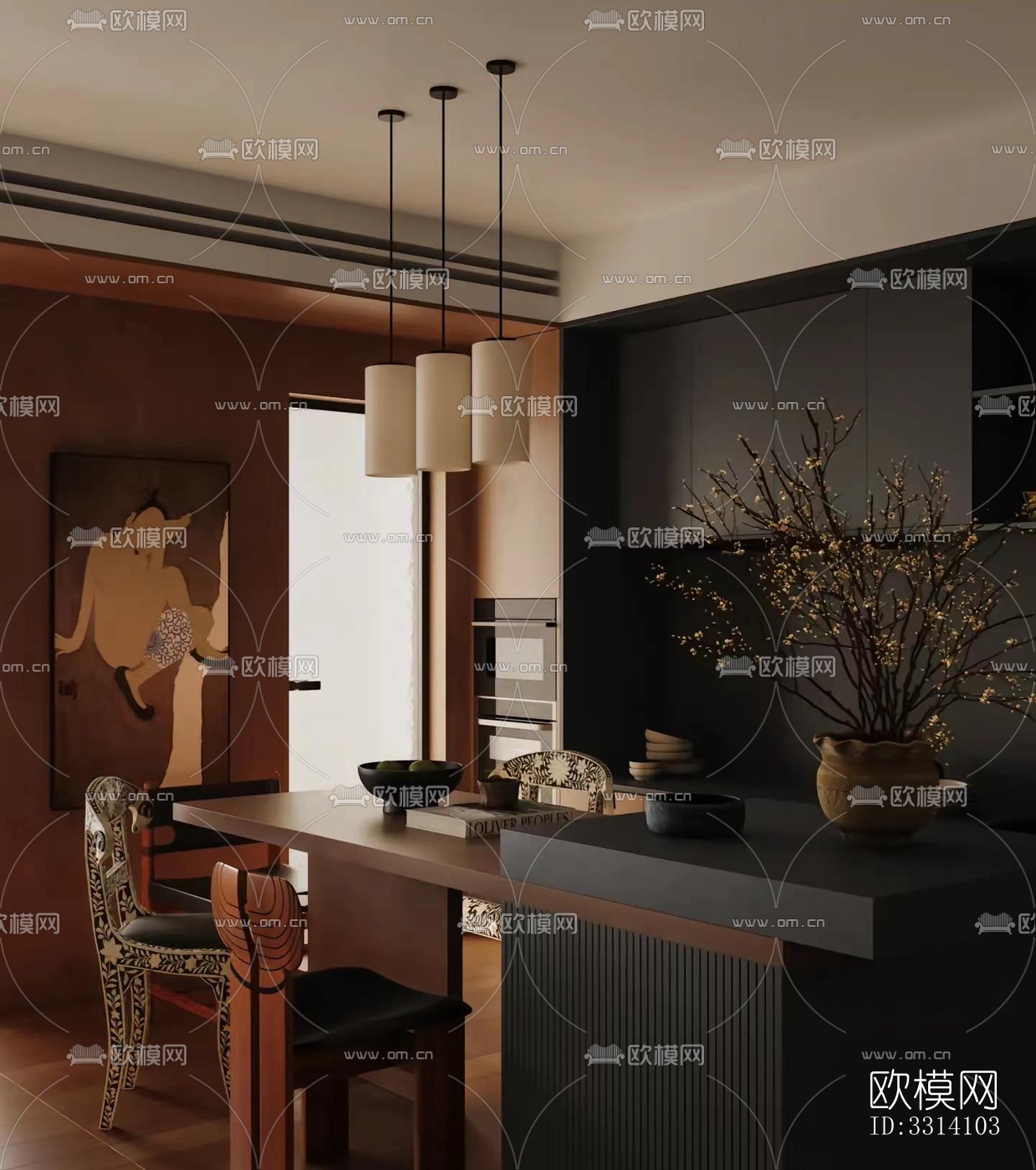 现代客餐厅效果图下载（渲染图12）