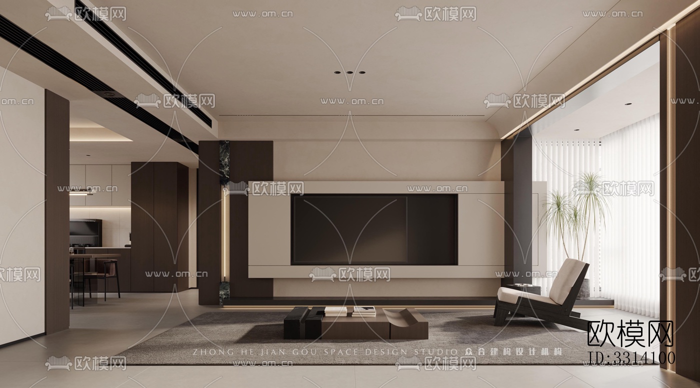 现代客餐厅效果图下载（渲染图3）