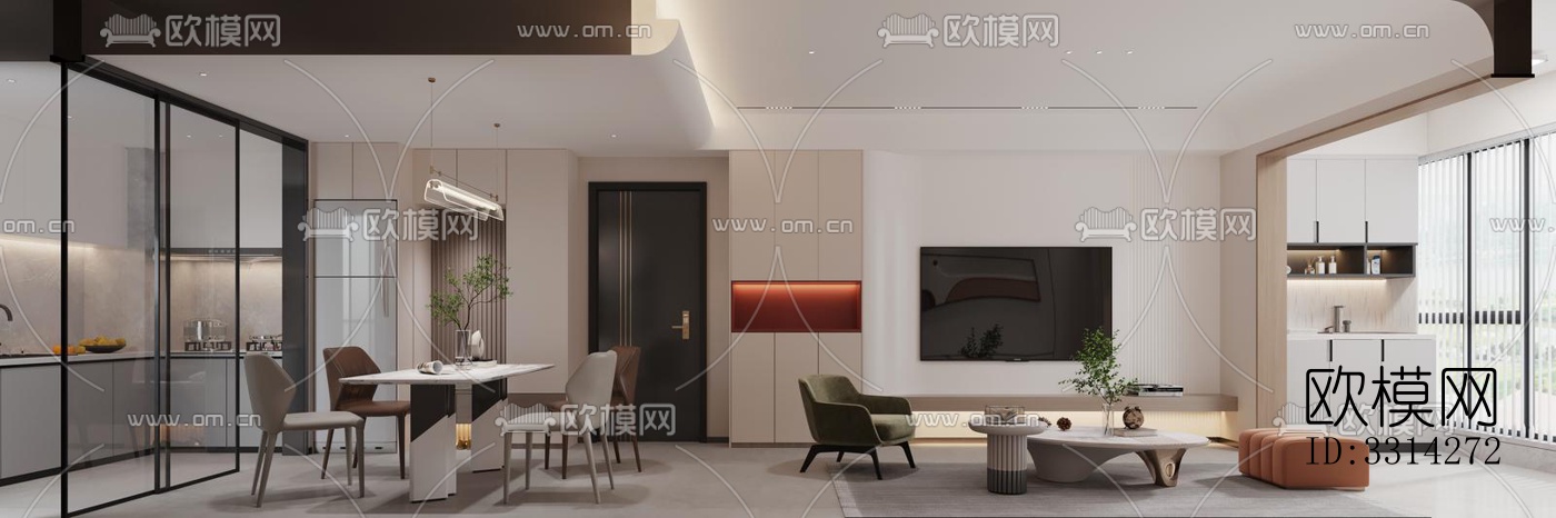 现代客餐厅效果图下载（渲染图6）