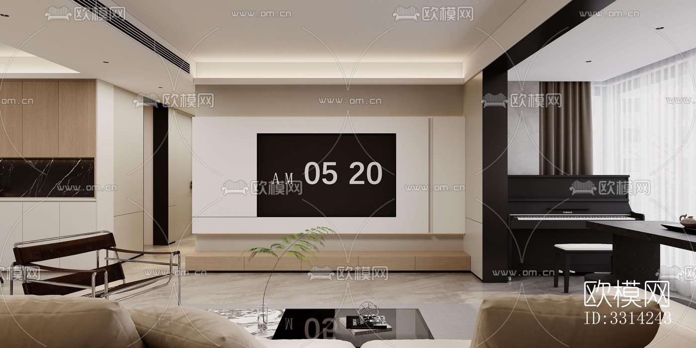 现代客餐厅效果图下载（渲染图3）