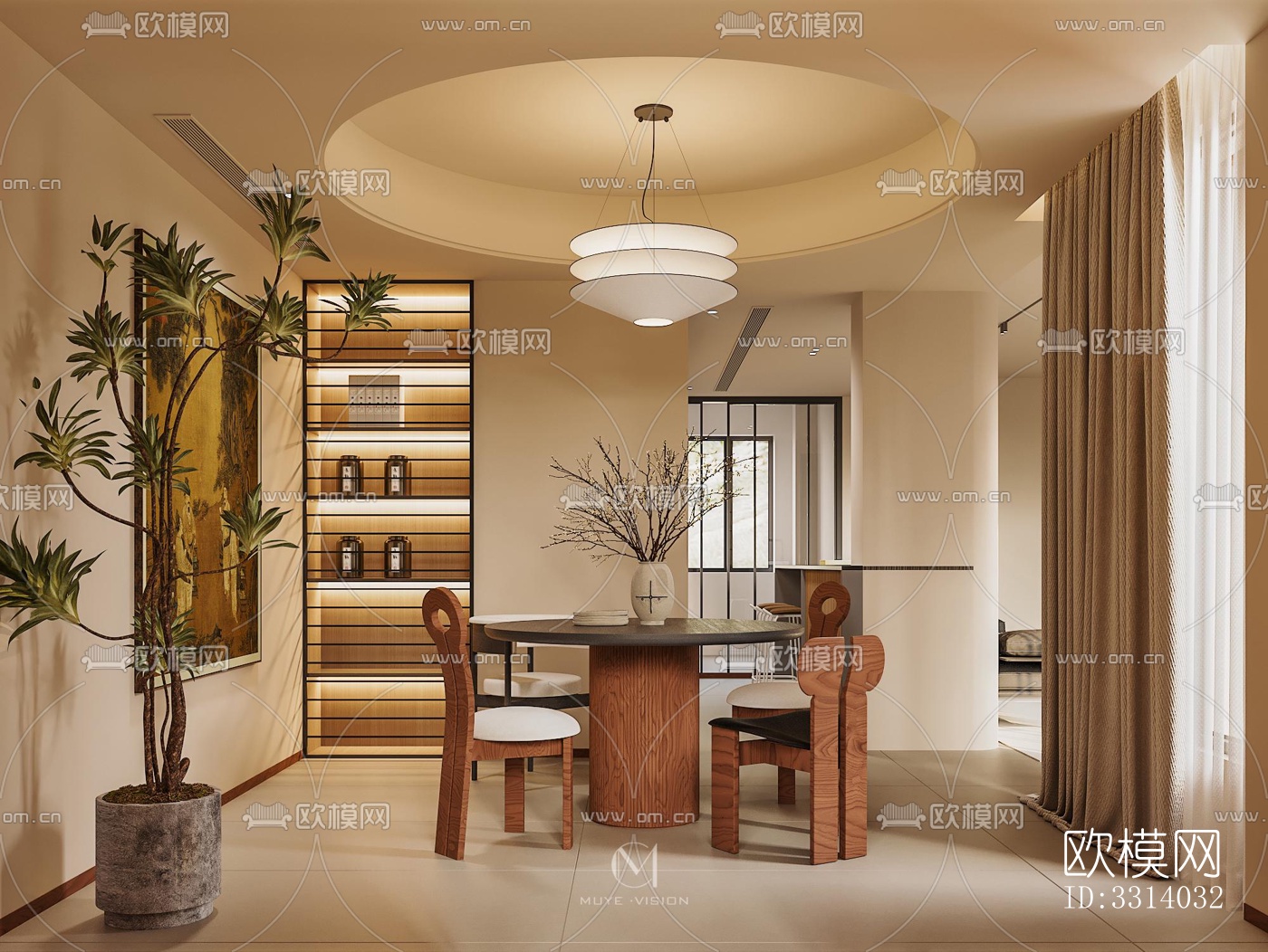 现代客餐厅效果图下载（渲染图6）