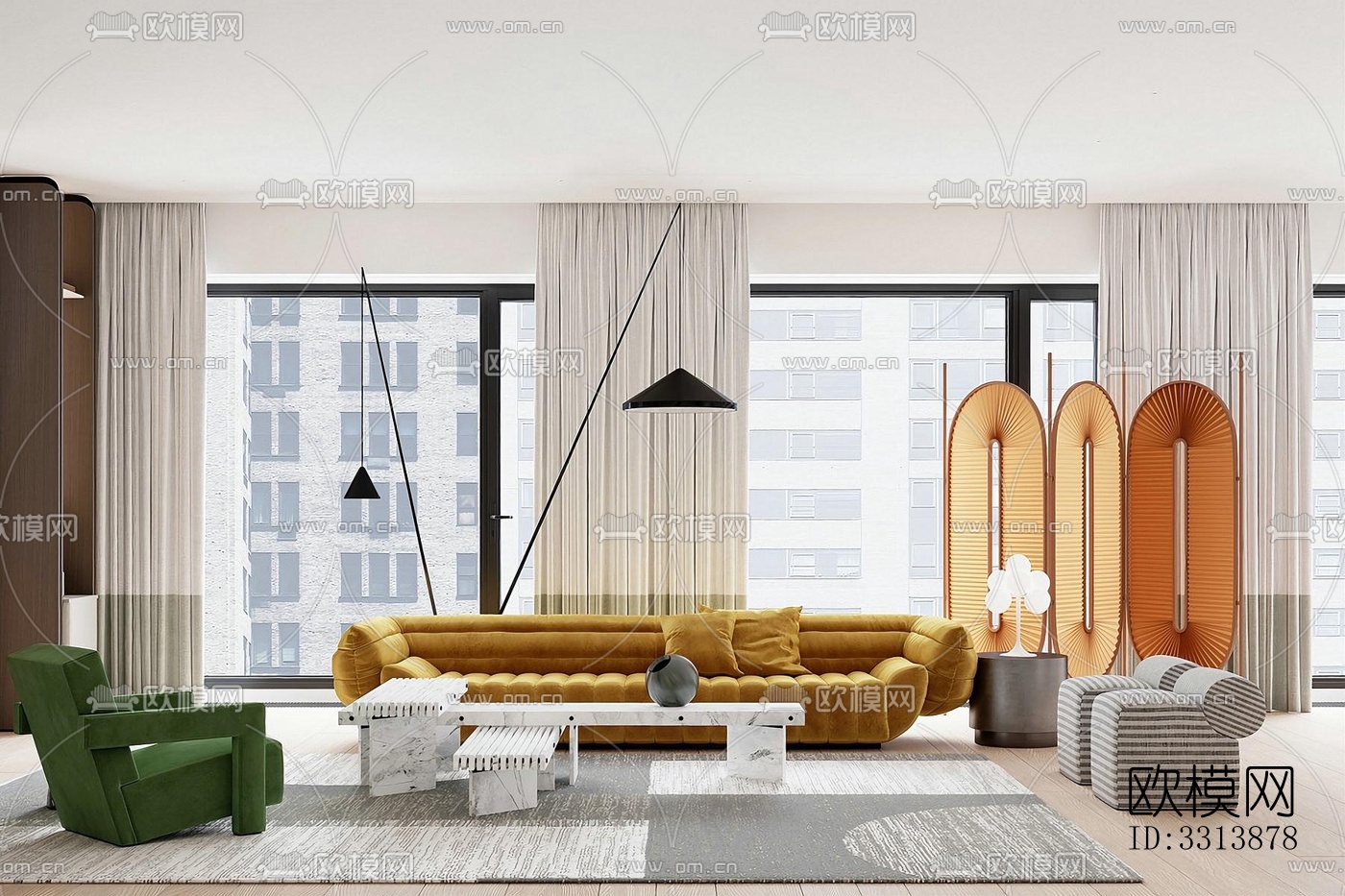 现代客餐厅效果图下载（渲染图4）