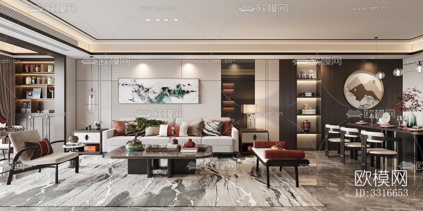 现代客厅效果图下载（渲染图4）