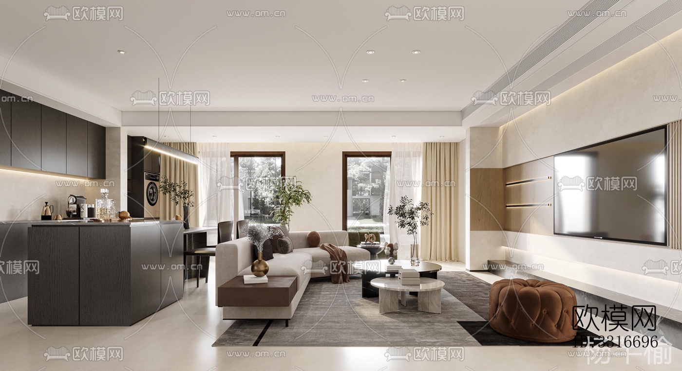 现代客厅效果图下载（渲染图3）