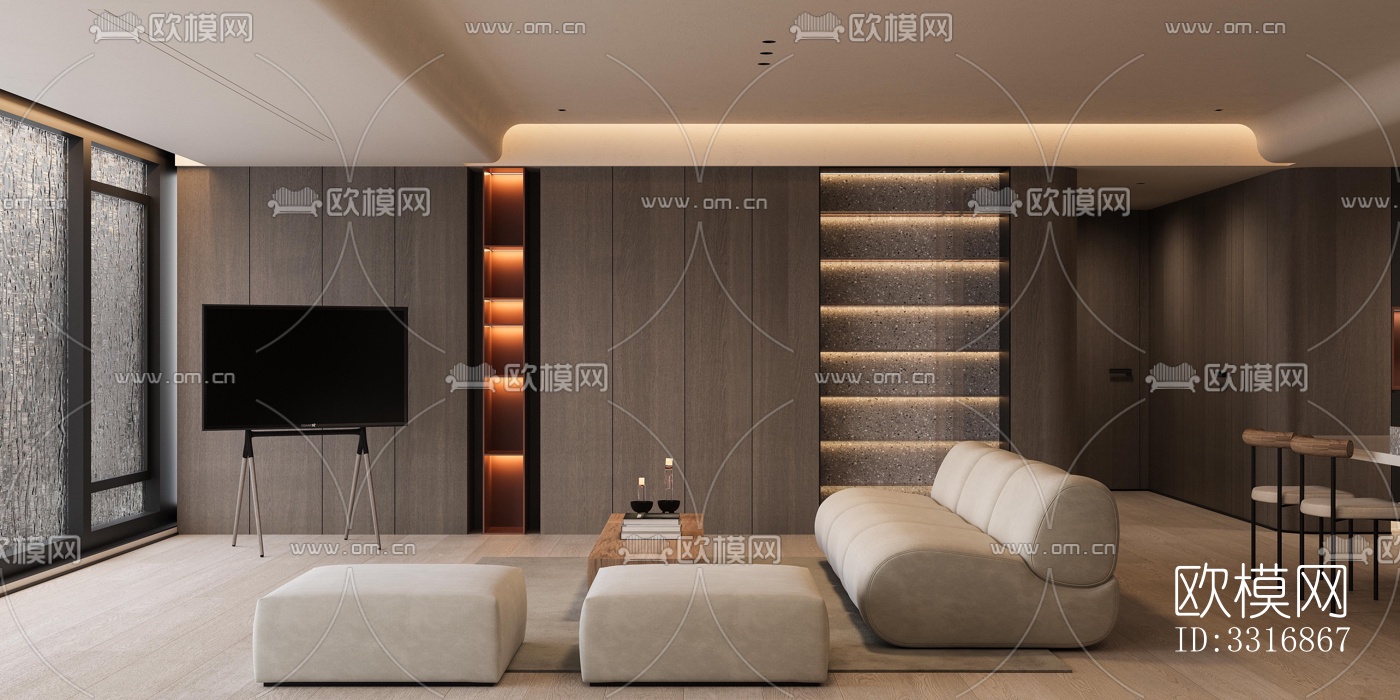 现代客厅效果图下载（渲染图4）