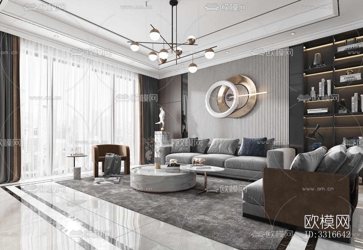 现代客厅效果图下载（渲染图1）