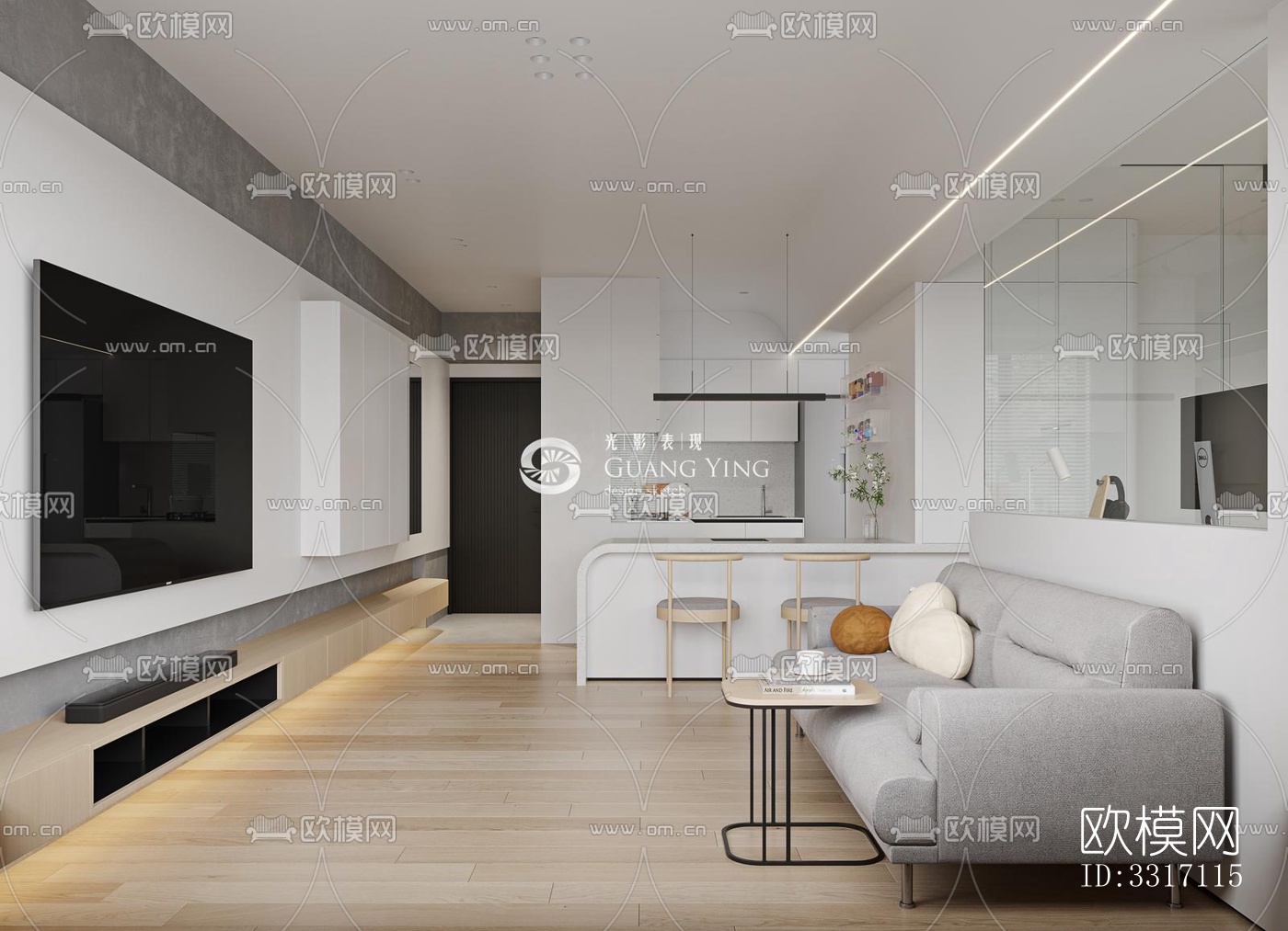 现代客厅效果图下载（渲染图2）