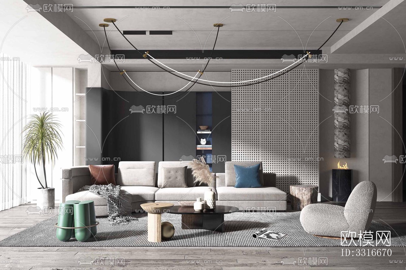 现代客厅效果图下载（渲染图4）