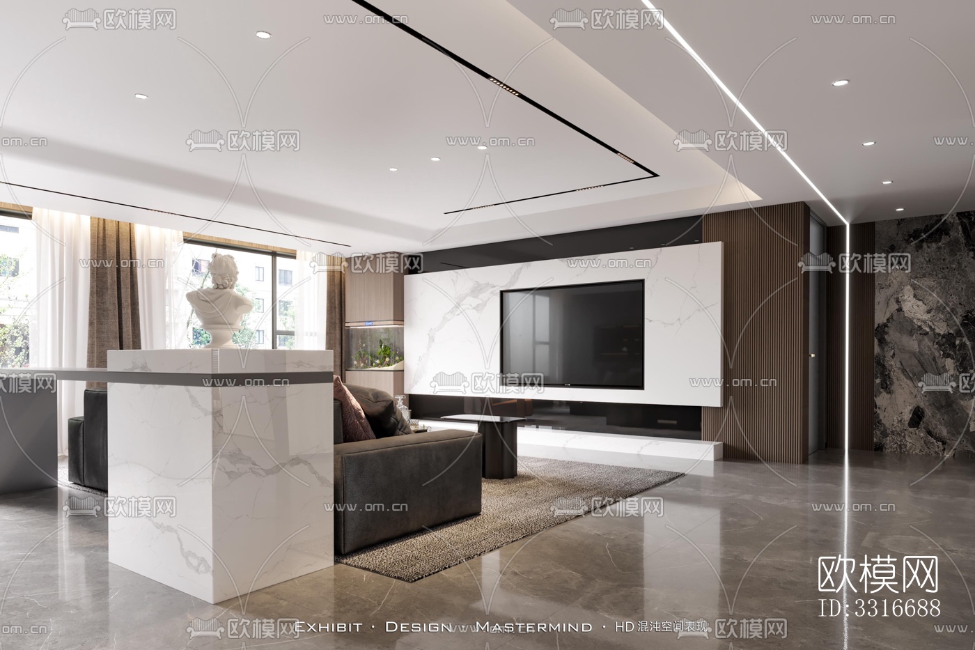 现代客厅效果图下载（渲染图4）