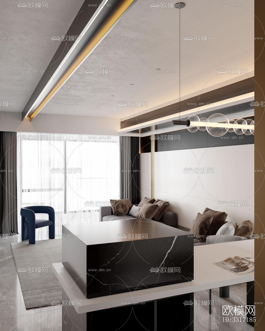 现代客厅效果图下载（渲染图3）