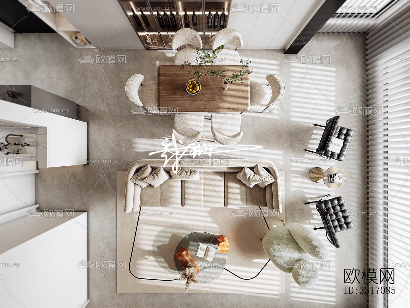 现代客厅效果图下载（渲染图1）