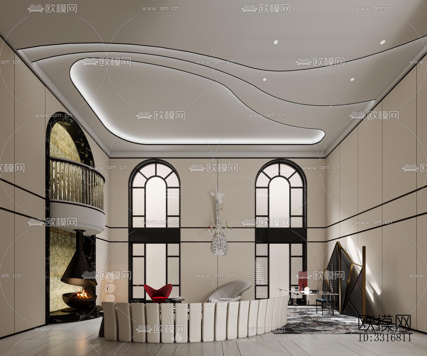 现代客厅效果图下载（渲染图3）